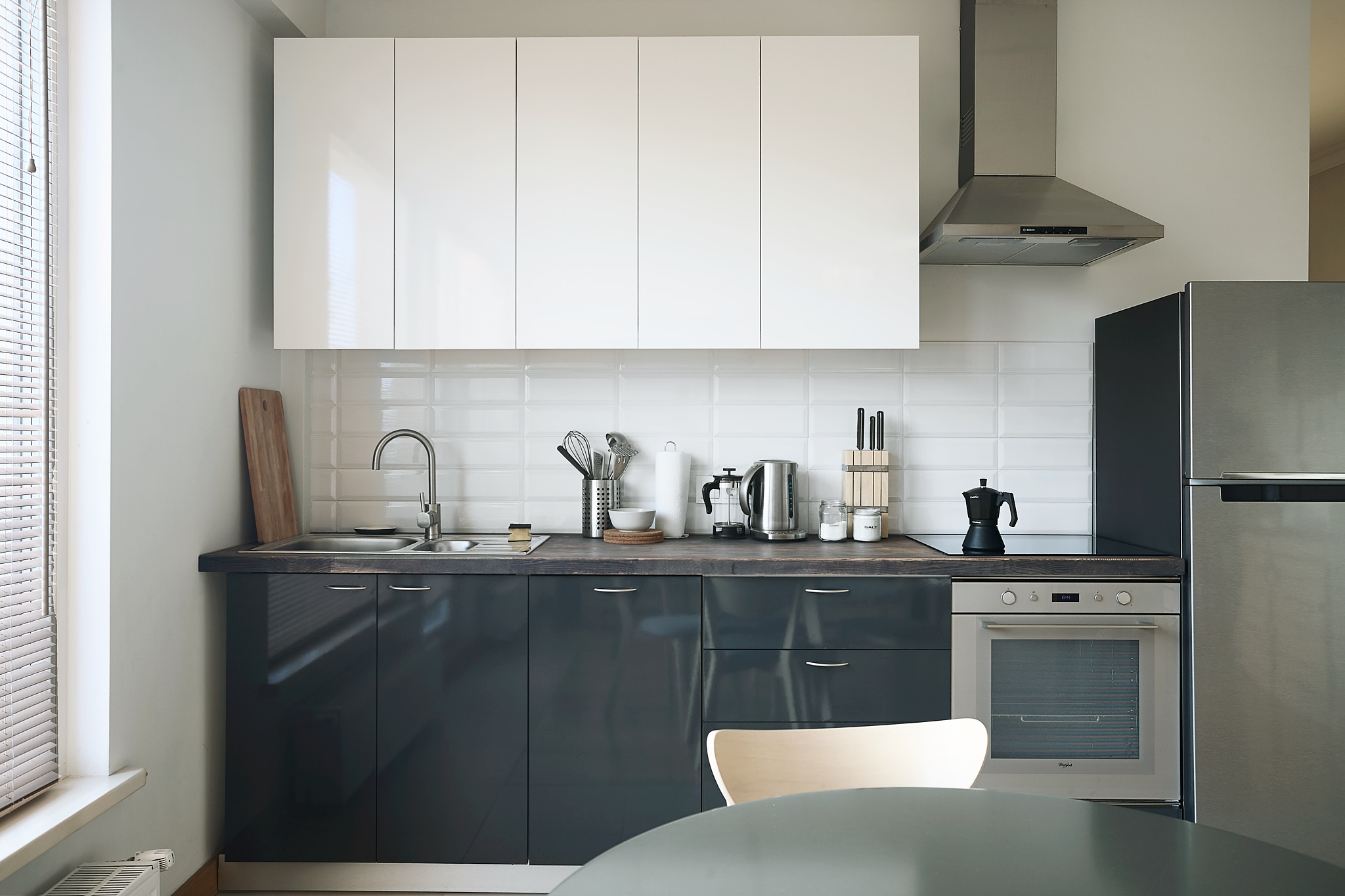 Bright kitchen in Riga center apartment.