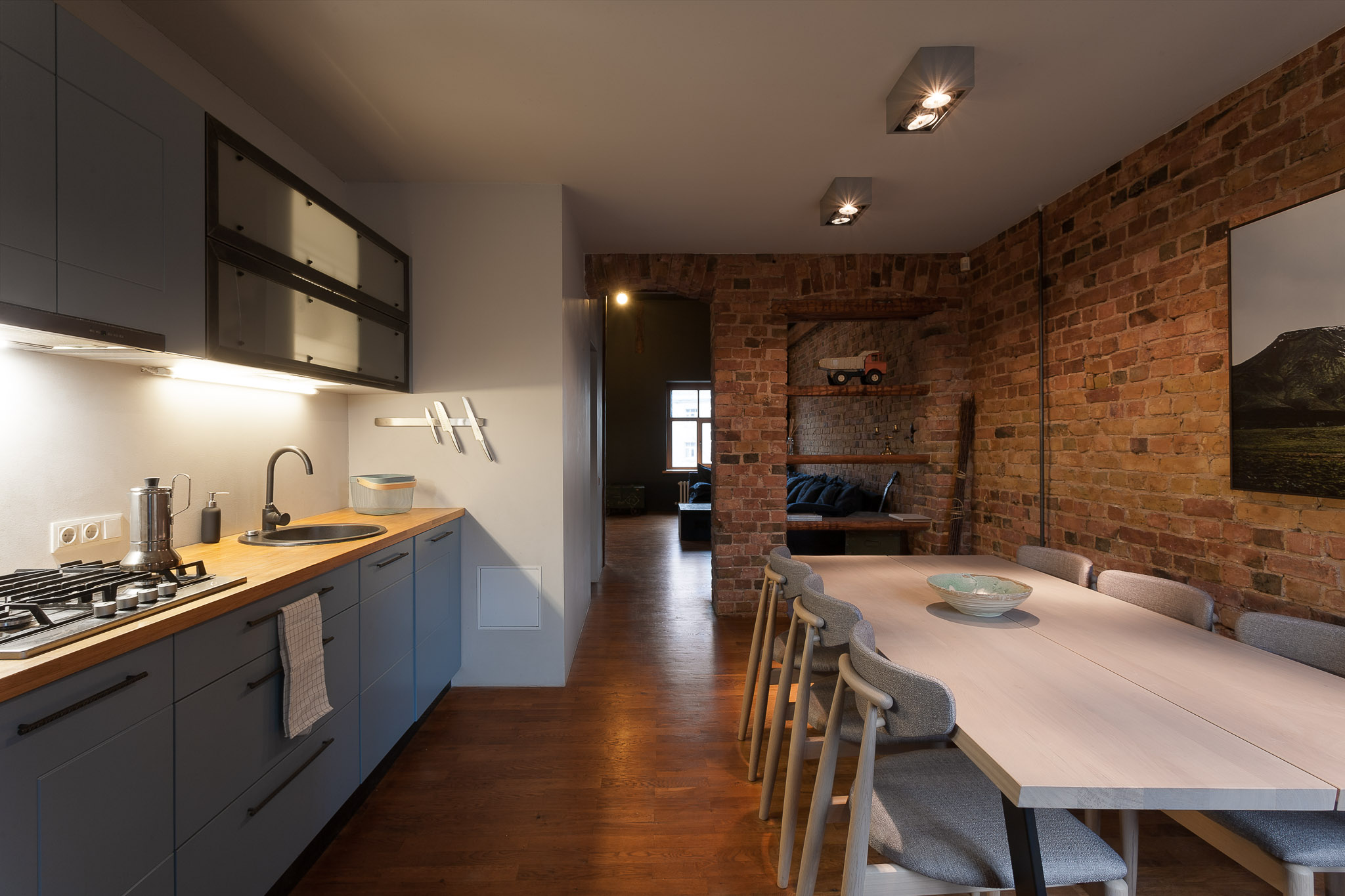Kitchen in an apartment loft inspired in Riga city.